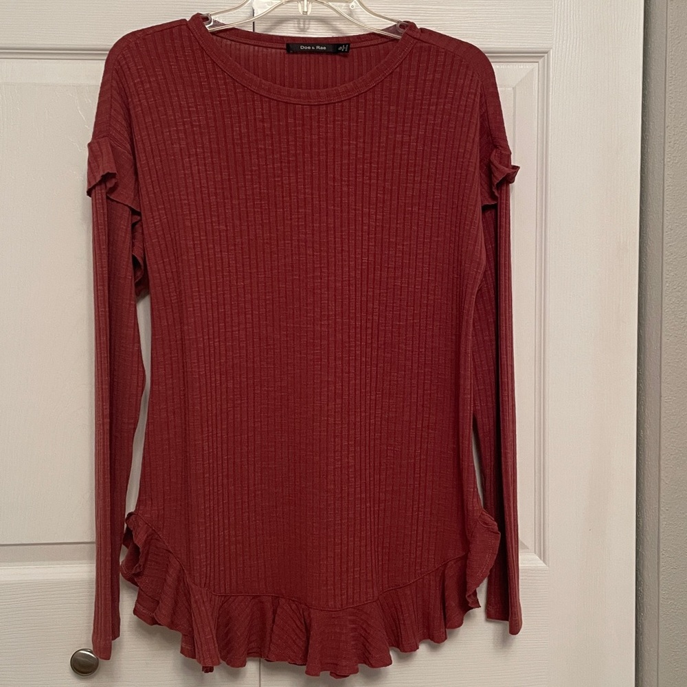 Doe & Rae Small Pullover Ribbed and Ruffled Fall Color Top Excellent Condition